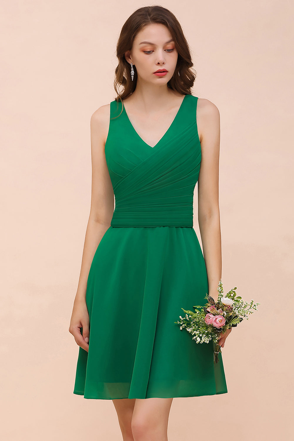Affordable V-Neck Sleeveless Ruffle Short Bridesmaid Dress-27dress