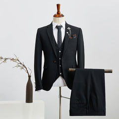 All Black 3 Pieces Notched Lapel Business Suit For Men
