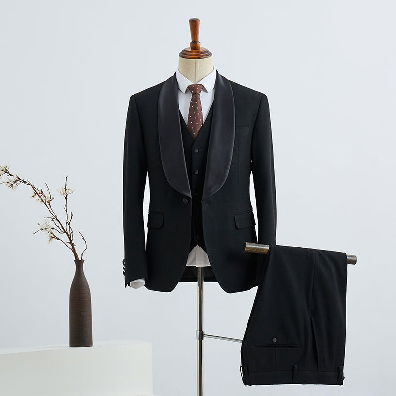 All Black 3 Pieces Slim Fit Wedding Suit For Grooms