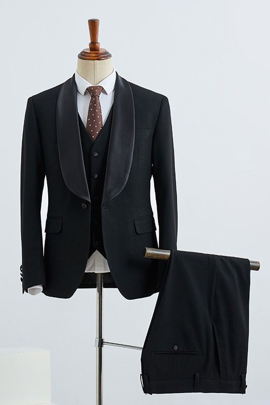 All Black 3 Pieces Slim Fit Wedding Suit For Grooms