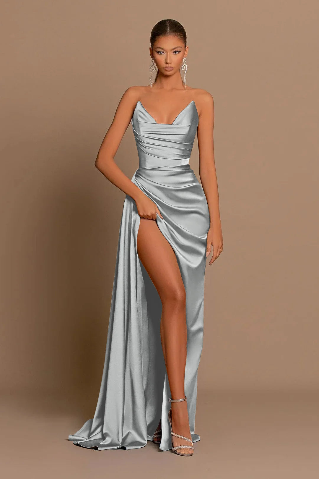Amazing Blue Mermaid Strapless Sleeveless Prom Dress Unique Style For Party