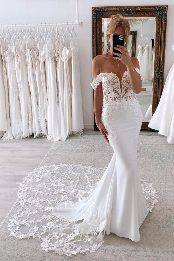 Amazing Lace Wedding Dress Mermaid Off-the-Shoulder-27dress