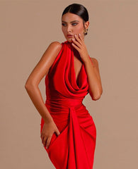 Backless Sleeveless Prom Dress Long Mermaid Red Sleeveless Halter