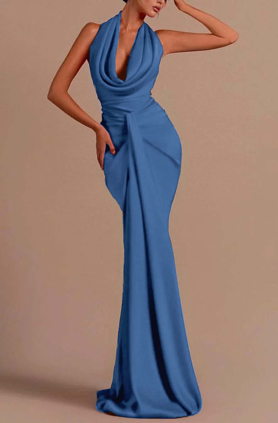 Backless Sleeveless Prom Dress Long Mermaid Red Sleeveless Halter