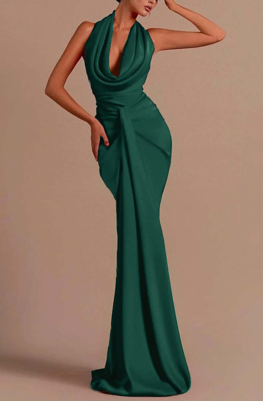Backless Sleeveless Prom Dress Long Mermaid Red Sleeveless Halter
