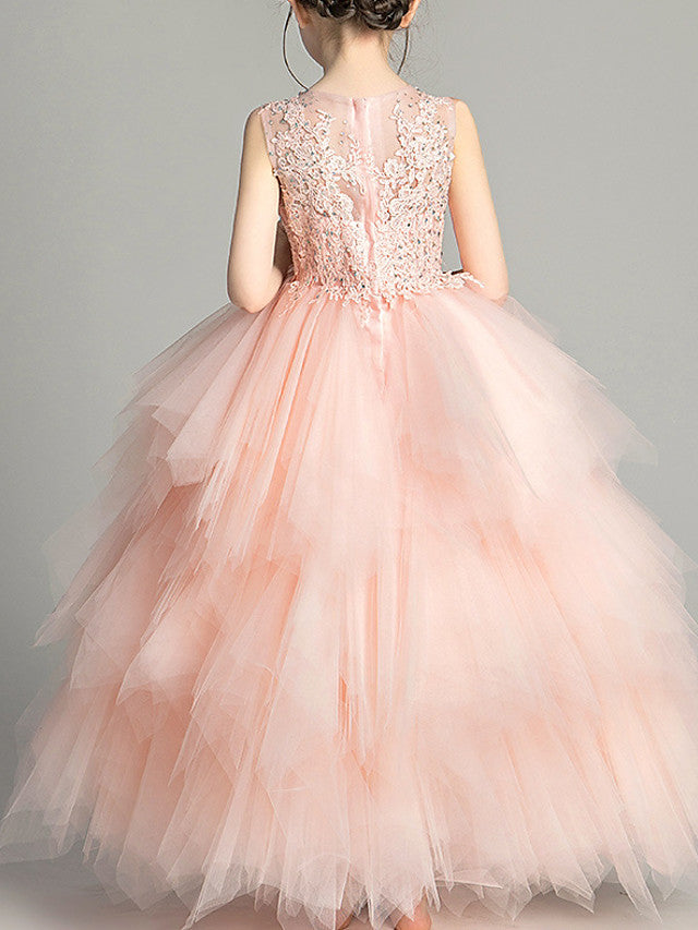 Ball Gown Jewel Neck Chiffon Lace Sleeveless Long Flower Girl Dresses 27dress Ball Gown Jewel Neck Chiffon Lace Sleeveless Long Flower Girl Dresses 27dress