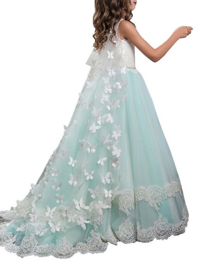 Ball Gown Jewel Neck Wedding Event Party Flower Girl Dresses With Appliques Color Block-27dress