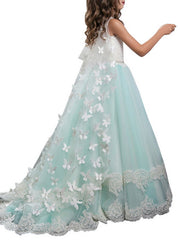 Ball Gown Jewel Neck Wedding Event Party Flower Girl Dresses With Appliques Color Block-27dress