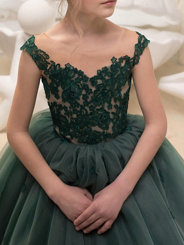 Ball Gown Lace Sleeveless Jewel Neck Pageant Flower Girl Dresses-27dress