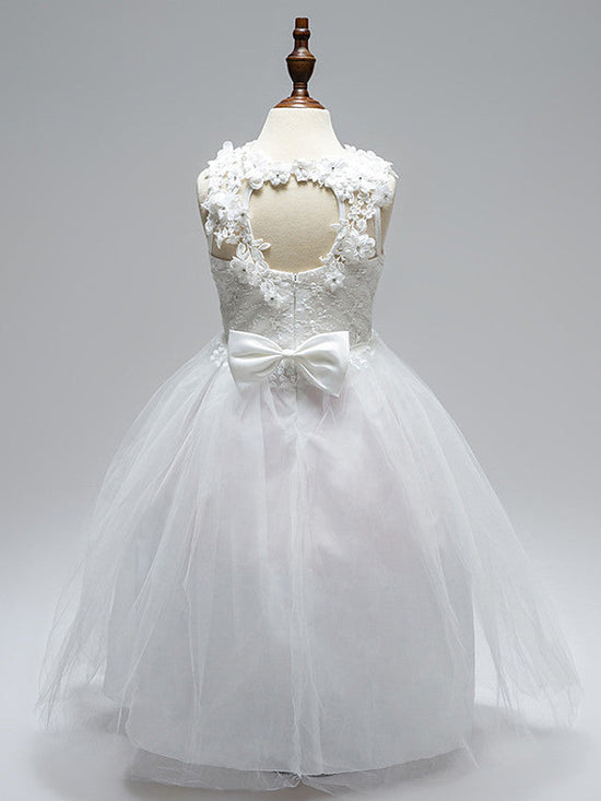 Ball Gown Lace Tulle Sleeveless Jewel Neck First Communion Long Flower Girl Dresses-27dress