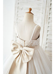 Ball Gown Lace Tulle Sleeveless Spaghetti Strap Wedding Birthday Flower Girl Dresses-27dress