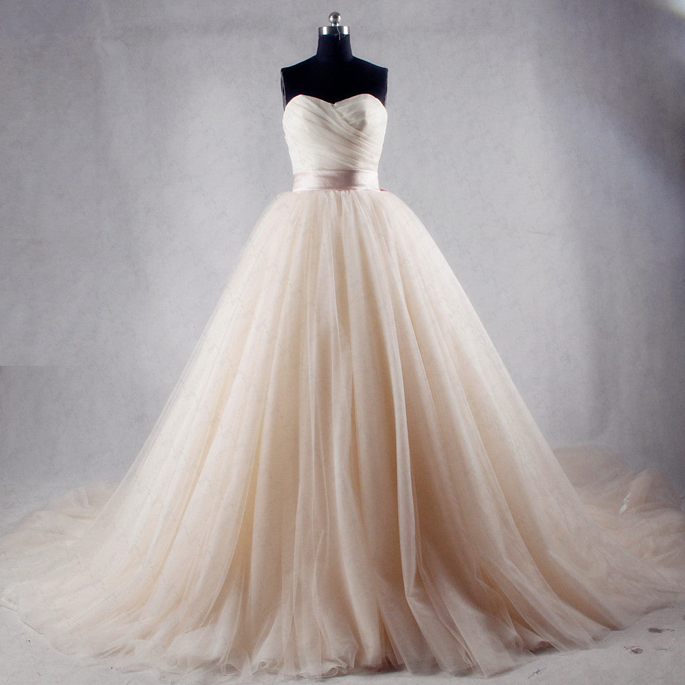 Ball Gown Strapless Sweetheart Tulle Wedding Dress Sweetheart Sleeveless Ruffles Bridal Gowns Online-27dress