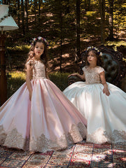 Ball Gown Sweep Brush Train Wedding Birthday Pageant Flower Girl Dresses-27dress
