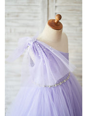 Ball Gown Tulle Sleeveless One Shoulder Wedding Birthday Flower Girl Dresses-27dress