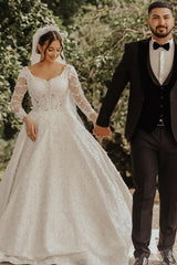 Ball Gown Wedding Dress Long Sleeves With Lace Appliques-27dress