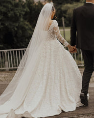 Ball Gown Wedding Dress Long Sleeves With Lace Appliques-27dress