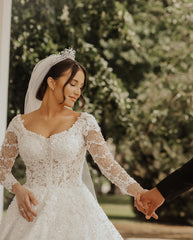 Ball Gown Wedding Dress Long Sleeves With Lace Appliques-27dress