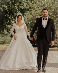 Ball Gown Wedding Dress Long Sleeves With Lace Appliques-27dress