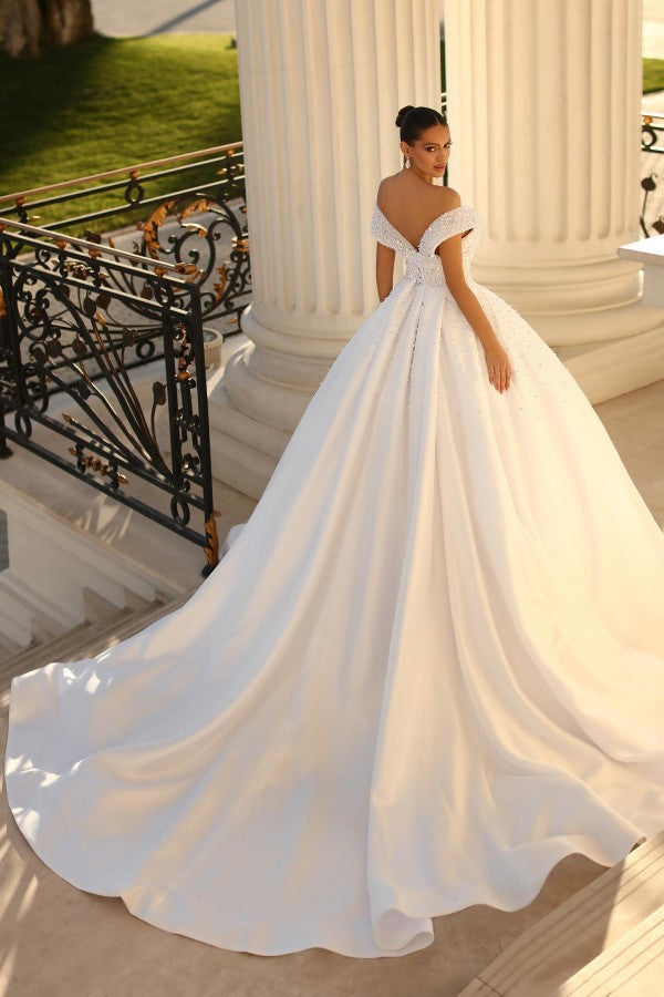 Ball Gown Wedding Dress Satin Off-the-Shoulder-27dress