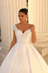 Ball Gown Wedding Dress Satin Off-the-Shoulder-27dress