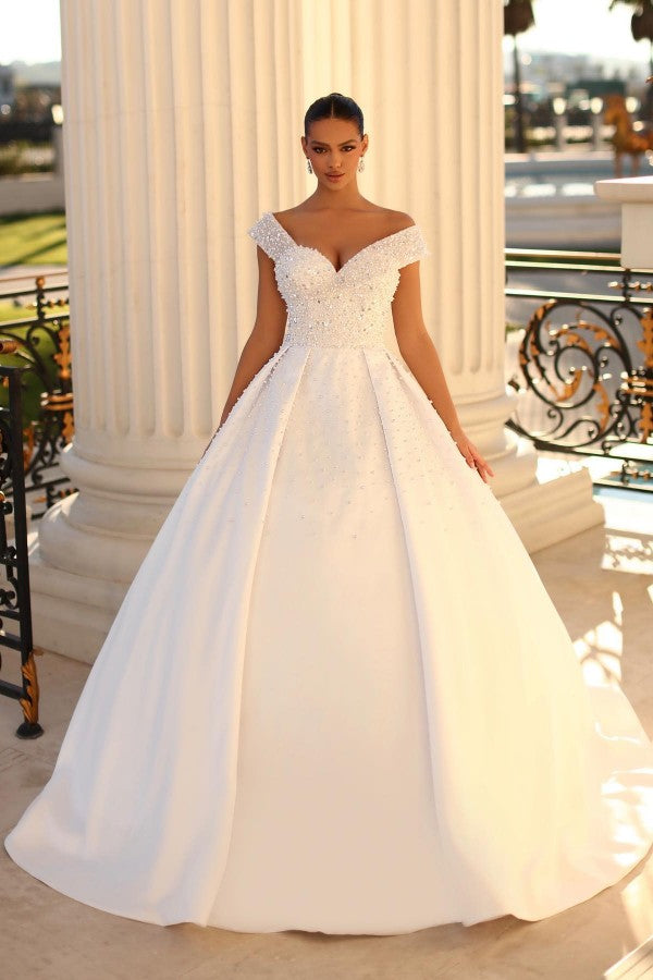 Ball Gown Wedding Dress Satin Off-the-Shoulder-27dress