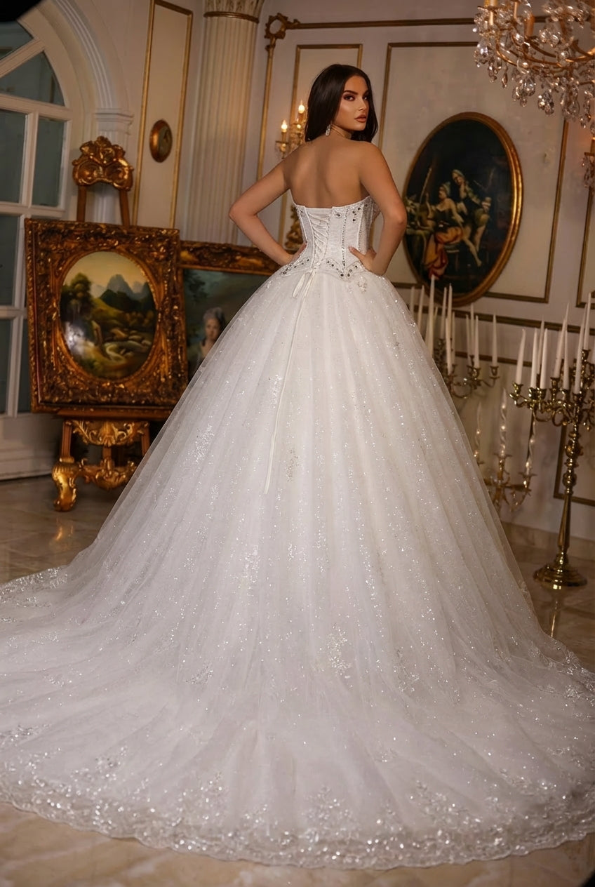 Beaded bodice tulle ball gown wedding dress detail - 27dress