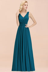 Teal V-Neck Chiffon A-Line Bridesmaid Dress
