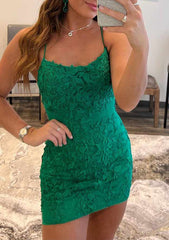 Beaded Lace Sheath/Column Homecoming Dress with Scoop Neck and Sleeveless - 27Dress