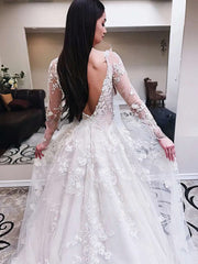 Beaded Tulle V-neck Floor-length Ball Gown Wedding Dress
