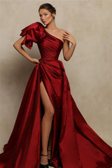Beautiful Burgundy One Shoulder Mermaid Prom Dress With Split