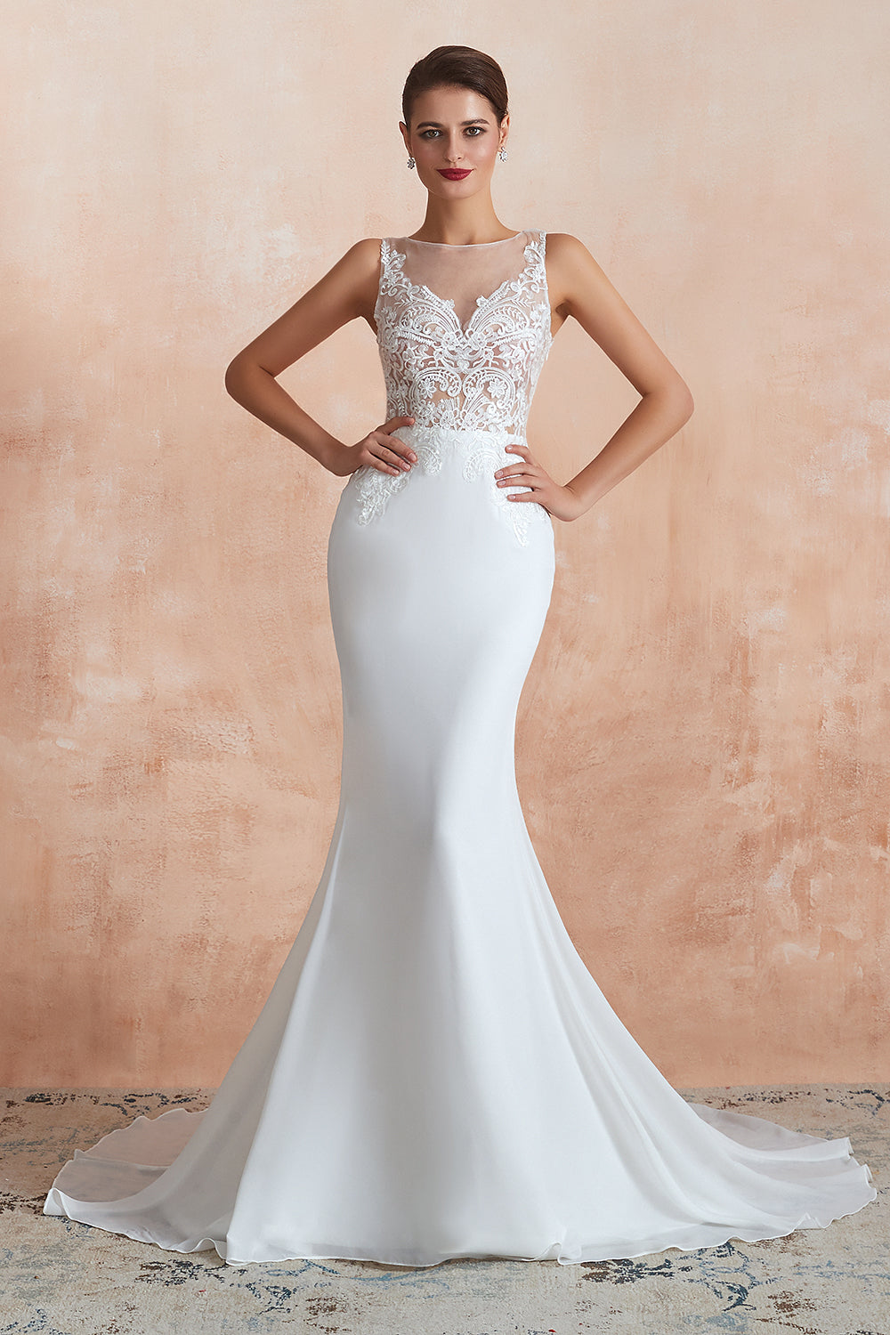 Beautiful Mermaid V-Neck White Lace Wedding Dresses Affordable Online-27dress