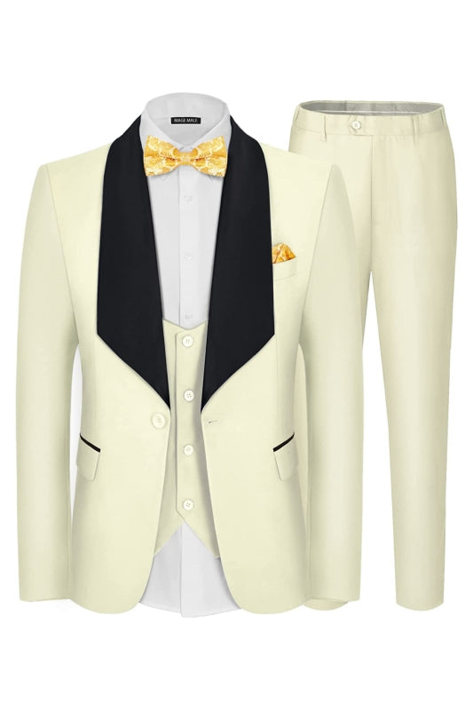 Bespoke Three Pieces Shawl Lapel Beige Wedding Suits