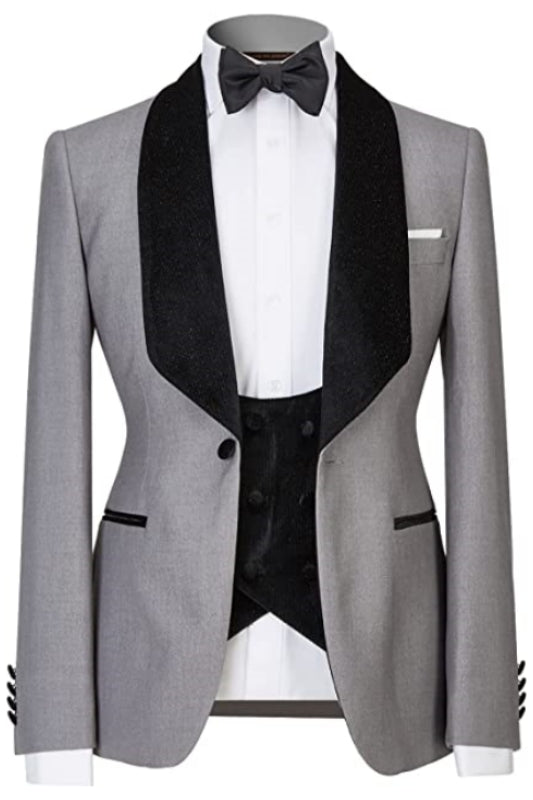 Bespoke Gray Shawl Lapel Three Pieces Men Suits For Wedding
