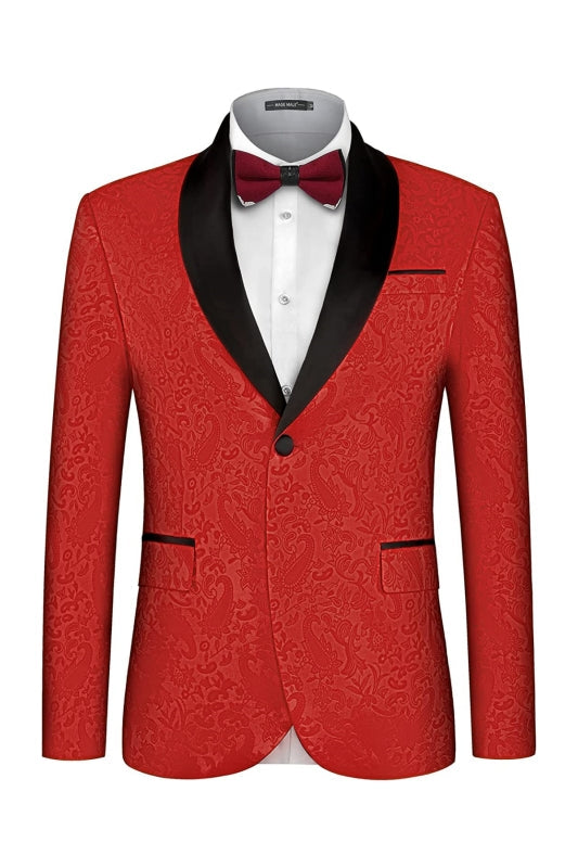 Bespoke Red Shawl Lapel Two Pieces Jacquard Suits For Prom
