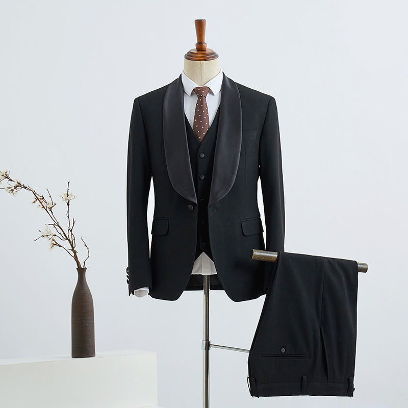 Black 3 Pieces Bespoke Wedding Suit For Grooms