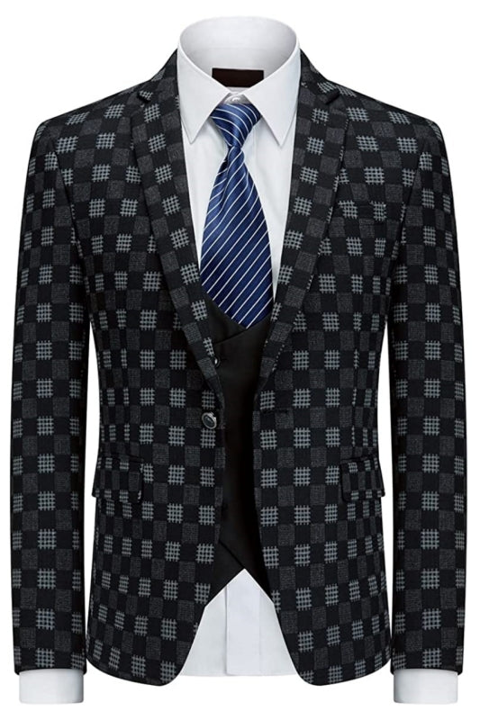 And Plaid Three Pieces Men Black Gray Prom Suits