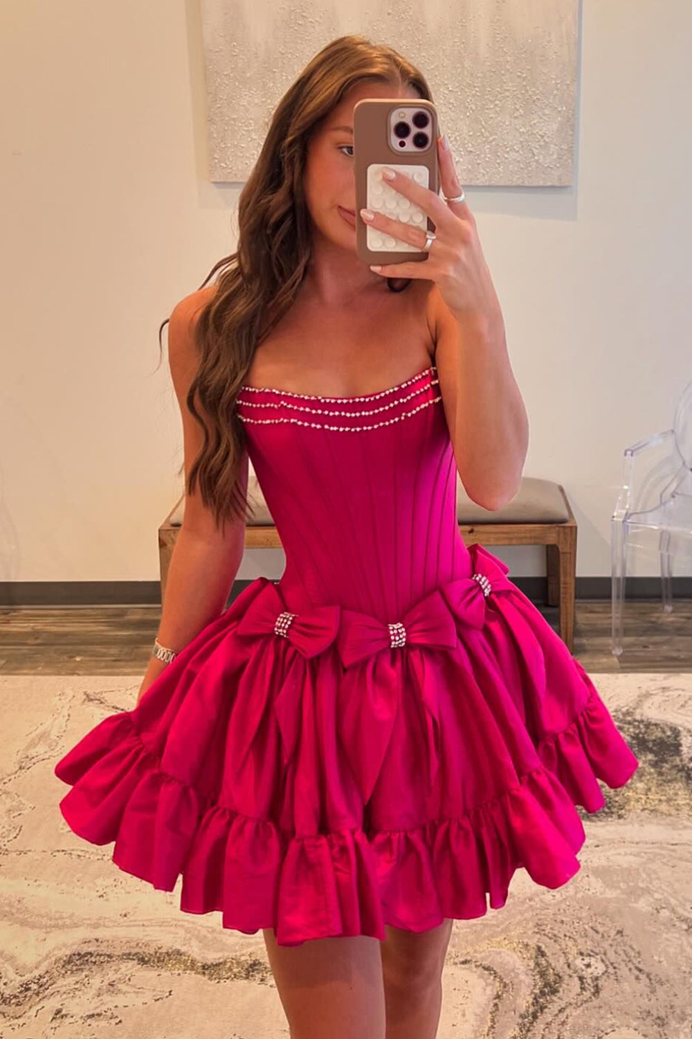 Black Corset Strapless A Line Short Homecoming Dress With Bows