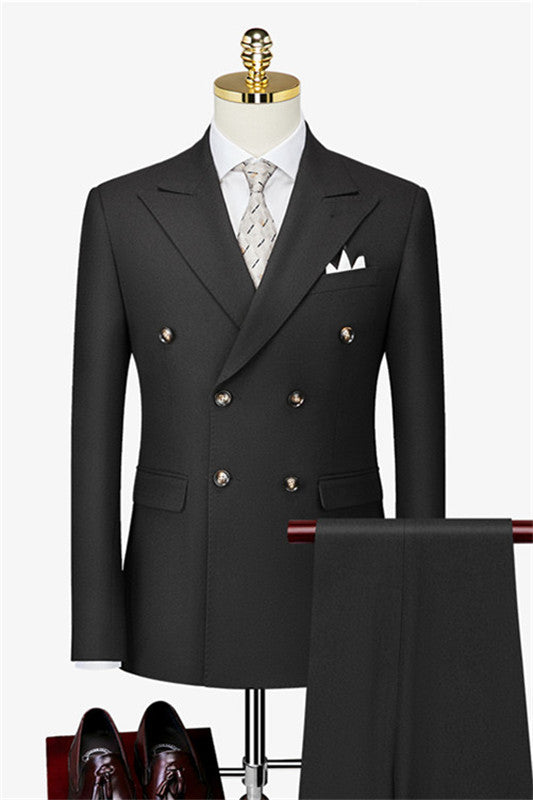 Double Breasted Fashion Close Fitting Black Business Suits