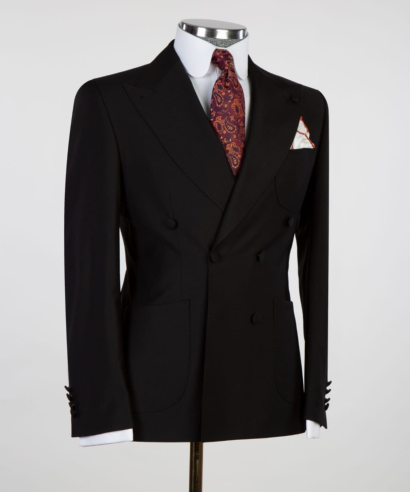Black Double Breasted Peaked Lapel Business Men Suits