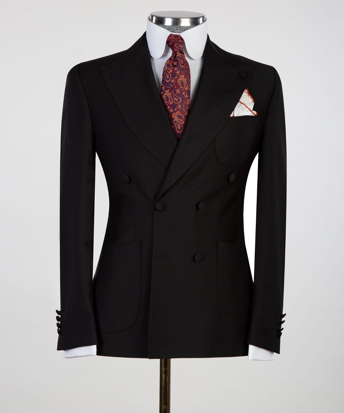 Black Double Breasted Peaked Lapel Business Men Suits