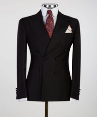 Black Double Breasted Peaked Lapel Business Men Suits