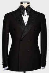 Black Double Breasted Wedding Men Suits With Sequins Peaked Lapel