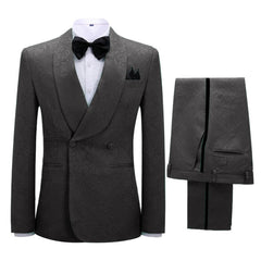 Floarl Jacquard Double Breasted Black Wedding Suits TwoPiece Tuxedos with Shawl Lapel