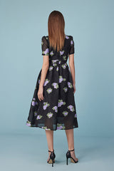 27Dress Black Floral V-neck Short Sleeves A-line Dresses
