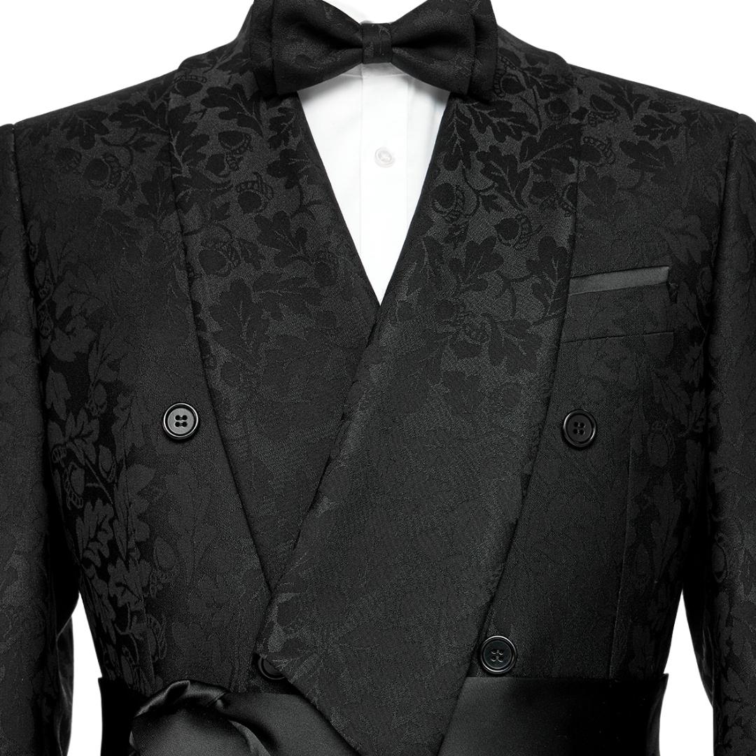 Jacquard Shawl Lapel Double Breasted Bespoke Black Wedding Suits