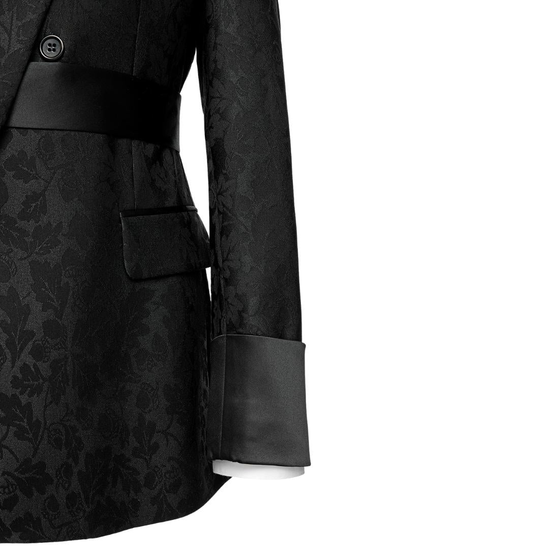 Jacquard Shawl Lapel Double Breasted Bespoke Black Wedding Suits