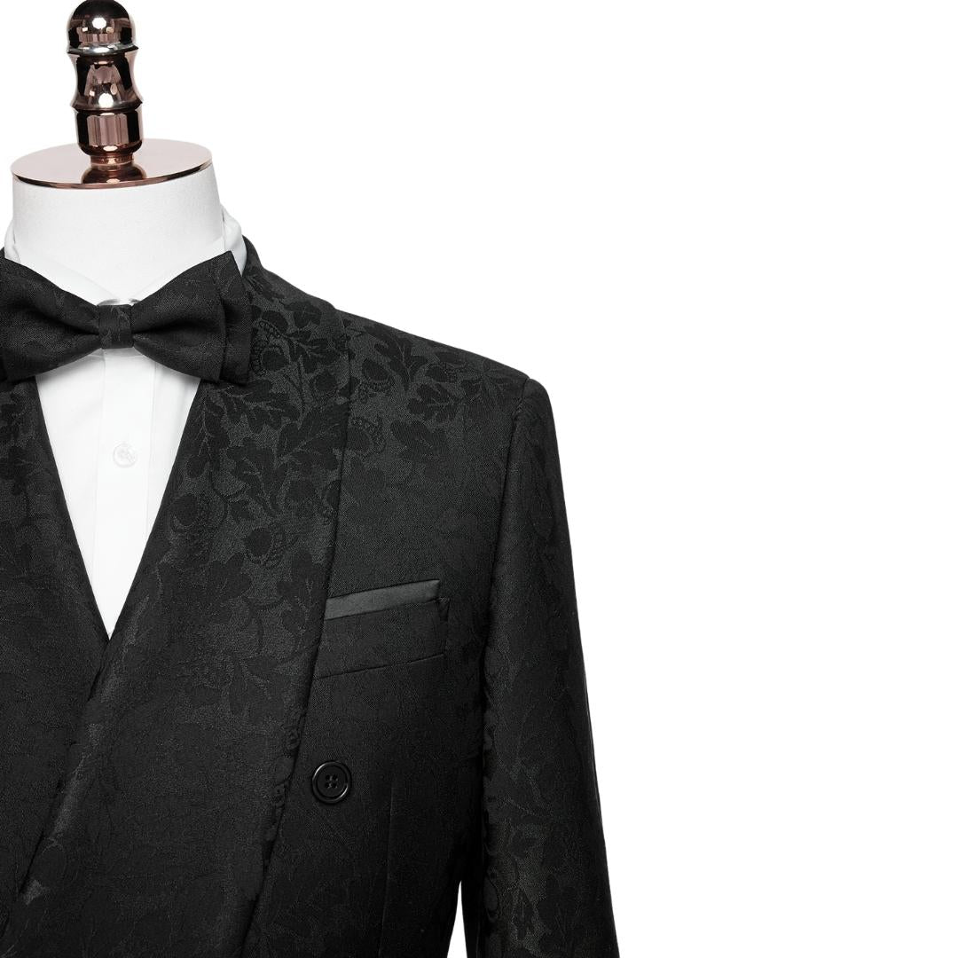 Jacquard Shawl Lapel Double Breasted Bespoke Black Wedding Suits