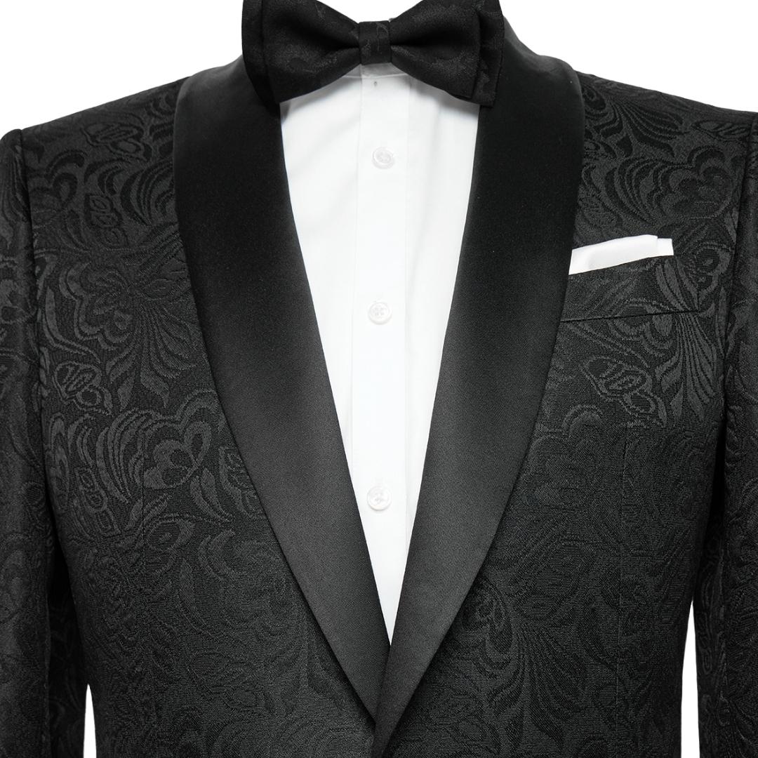 Jacquard Shawl Lapel Two Pieces Slim Fit Black Wedding Suits