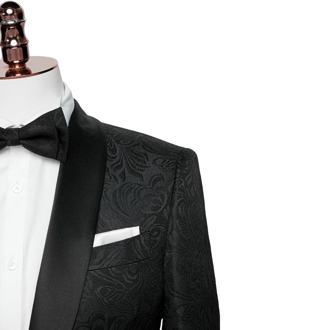 Jacquard Shawl Lapel Two Pieces Slim Fit Black Wedding Suits