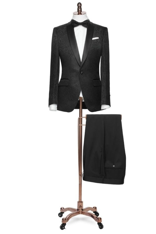 Jacquard Shawl Lapel Two Pieces Slim Fit Black Wedding Suits